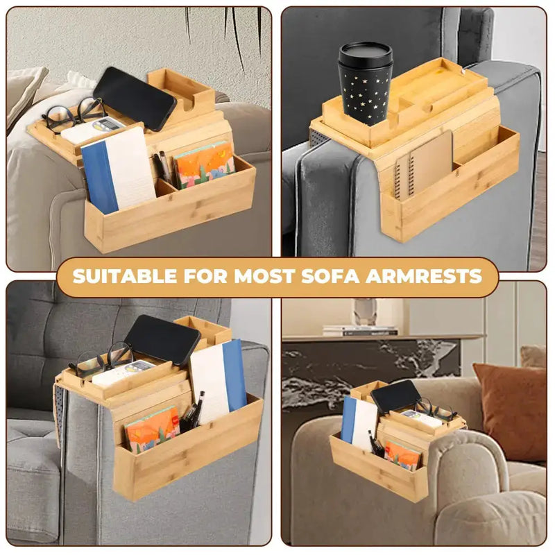 Habicare Foldable Bamboo Sofa Armrest Tray with Cup Holder Foldable Bamboo Sofa Armrest Tray with Cup Holder