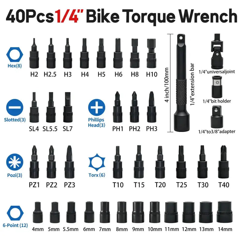 Habicare HBC Bike Digital Torque Wrench Set (1/4″ Drive) (40pcs) Bike Digital Torque Wrench Set (1/4″ Drive) (40pcs)