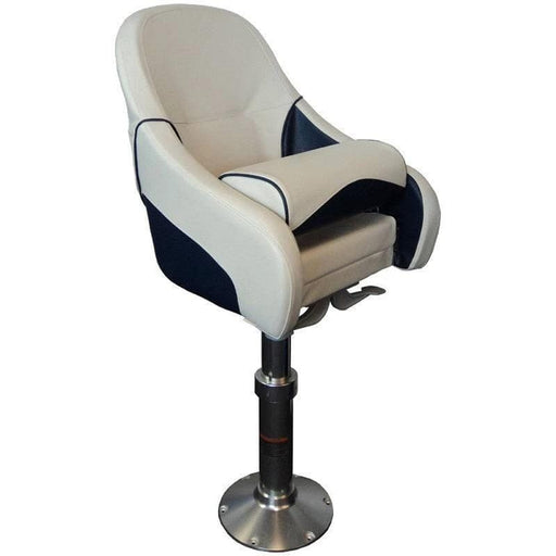 Absolute Marine Flip Up Helm Seat White Navy With Cushioned Leg Bolster Ergonomic Chair For Sailors