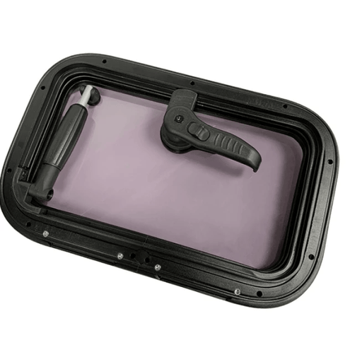 Black Alloy Boat Escape Hatch 575mm by 575mm Deck Hatch With Inside Open Handle For Safe Marine Access – view 2