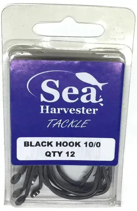 Sea Harvester Black Beak Hook Size Ten Zero High Carbon Steel Offshore Big Game Hook Pack of 12