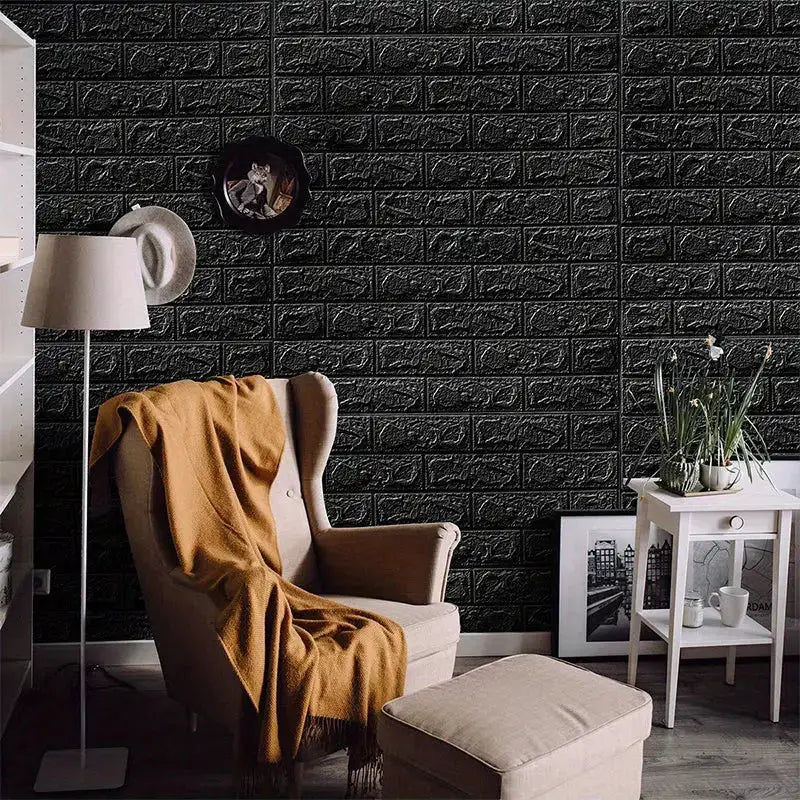 Habicare SS Black Brick Pattern Self-Adhesive Wallpaper (40 Pcs) Black Brick Pattern Self-Adhesive Wallpaper (40 Pcs)