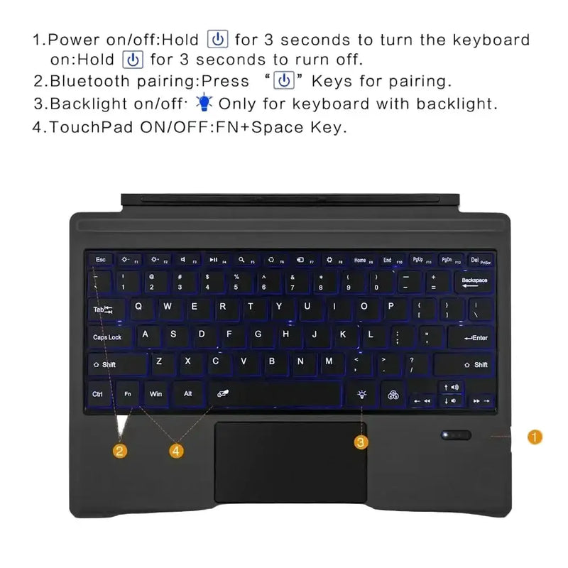 Habicare Bluetooth Backlit Keyboard with Touchpad for Microsoft Surface Pro 3–11, Pro X & Pro 7+ Bluetooth Backlit Keyboard with Touchpad for Microsoft Surface Pro 3–11, Pro X & Pro 7+
