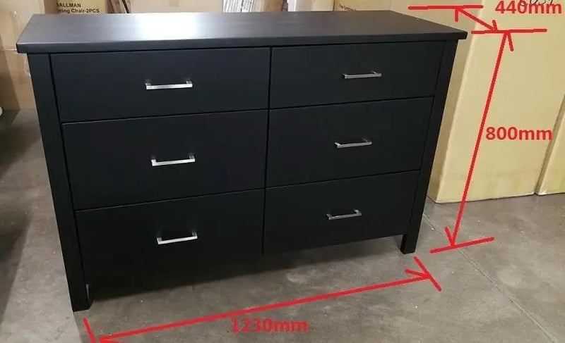 BroDeals Lowboy Tina 6 Drawer Lowboy Black Tina 6 Drawer Lowboy Black