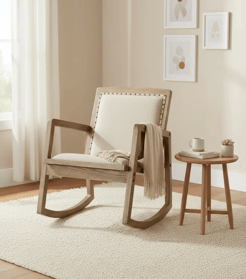 BroDeals Arm Chairs, Recliners & Sleeper Chairs Rocking Armchair - Oak/Linen Rocking Armchair - Oak/Linen