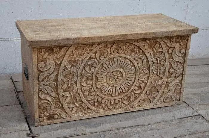 BroDeals Blanket Chest Hand Carved Wooden Trunk | Coffee Table Hand Carved Wooden Trunk | Coffee Table