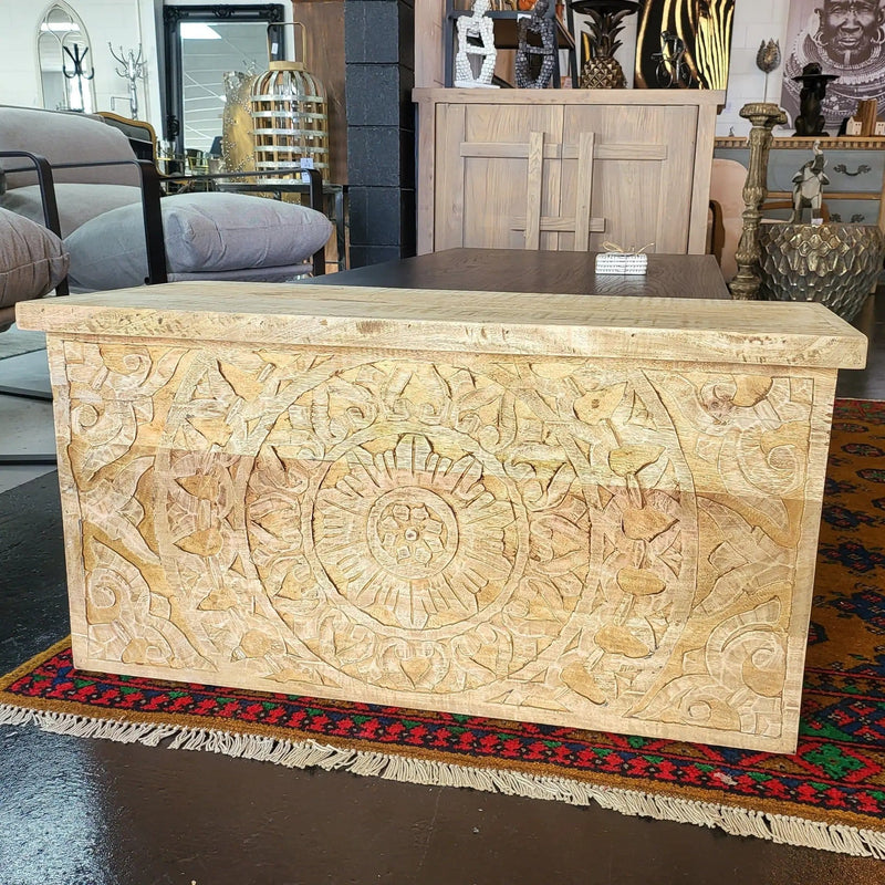 BroDeals Blanket Chest Hand Carved Wooden Trunk | Coffee Table Hand Carved Wooden Trunk | Coffee Table