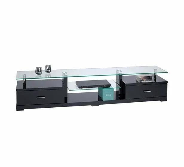 BroDeals Entertainment Centers & TV Stands Ramon Glass Top TV Unit - Black Ramon Glass Top TV Unit - Black