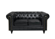 BroDeals Lounge Suite Boston Faux Leather Chesterfield Sofa Set - 3+2 - Black Boston Faux Leather Chesterfield Sofa Set - 3+2 - Black