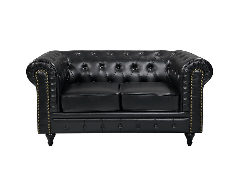 BroDeals Lounge Suite Boston Faux Leather Chesterfield Sofa Set - 3+2 - Black Boston Faux Leather Chesterfield Sofa Set - 3+2 - Black