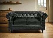 BroDeals Lounge Suite Boston Faux Leather Chesterfield Sofa Set - 3+2 - Black Boston Faux Leather Chesterfield Sofa Set - 3+2 - Black
