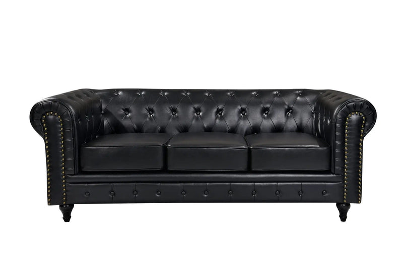 BroDeals Lounge Suite Boston Faux Leather Chesterfield Sofa Set - 3+2 - Black Boston Faux Leather Chesterfield Sofa Set - 3+2 - Black