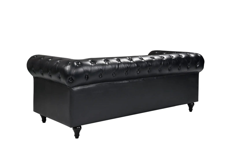BroDeals Lounge Suite Boston Faux Leather Chesterfield Sofa Set - 3+2 - Black Boston Faux Leather Chesterfield Sofa Set - 3+2 - Black