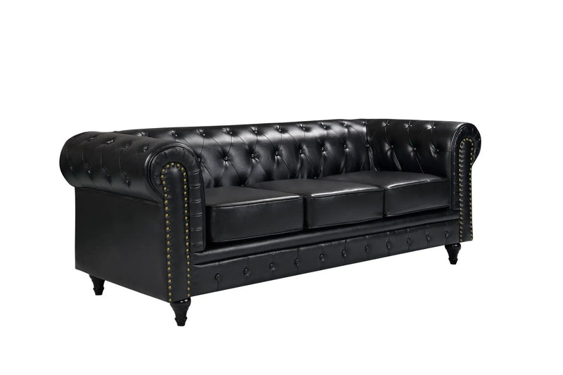 BroDeals sofa Boston Faux Leather Chesterfield 3 Seater Sofa - Black Boston Faux Leather Chesterfield 3 Seater Sofa - Black