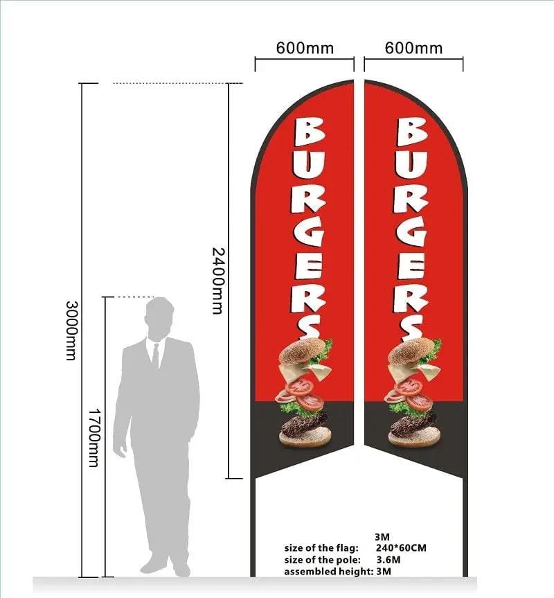 BURGER Pre-print Double Sided Feather Banner Flag Business Commersial – view 1