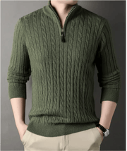 China Dropship Sweater Men's Solid Color Half Zip Thick Sweater Warm Knit Pullover Men's Solid Color Half Zip Thick Knit Sweater