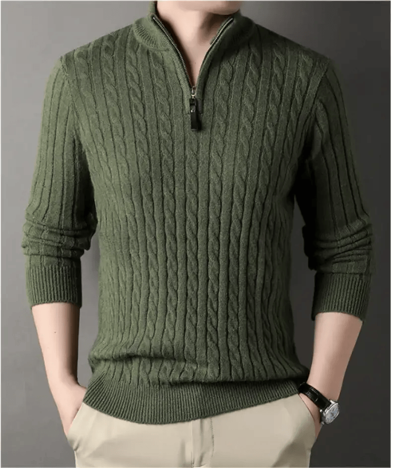 China Dropship Sweater Men's Solid Color Half Zip Thick Sweater Warm Knit Pullover Men's Solid Color Half Zip Thick Knit Sweater