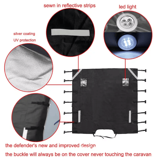Caravan Front Towing Cover Tough 600D Protector LED Light Reflective Strips – view 2