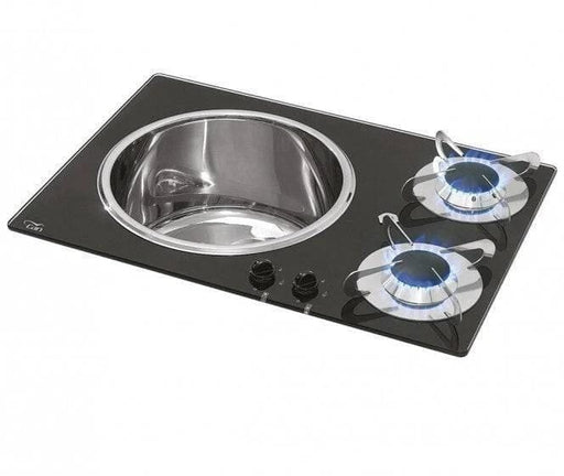 2 Hob Complete With Sink Glass Finish CAN Compact Integrated Kitchen Unit For Small Spaces