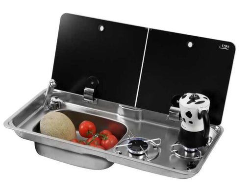 CAN 2 Burner Gas Hob And Left Sink Combo With Mixer For Travel RV Galley Kitchen