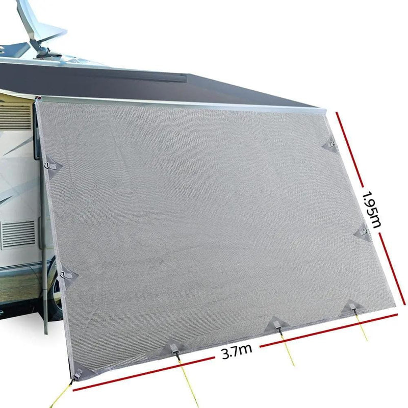 Caravan Privacy Screen Roll Out Awning 3.7X1.95M End Wall Side Sun Shade Grey – view 2