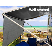 Caravan Privacy Screen Roll Out Awning 3.7X1.95M End Wall Side Sun Shade Grey – view 5