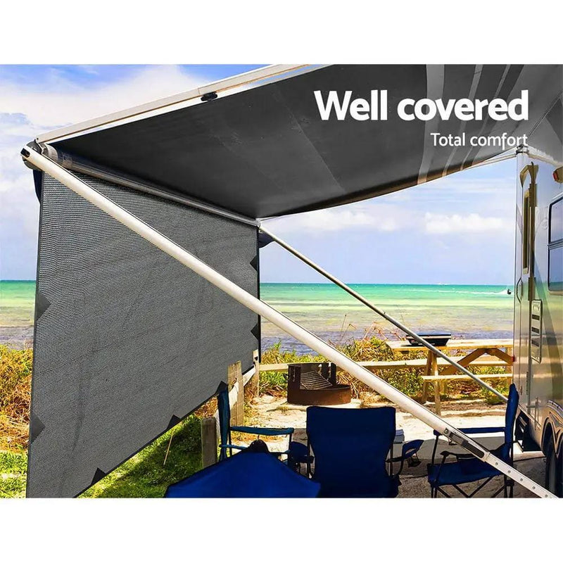 Caravan Privacy Screen Roll Out Awning 3.7X1.95M End Wall Side Sun Shade Grey – view 5