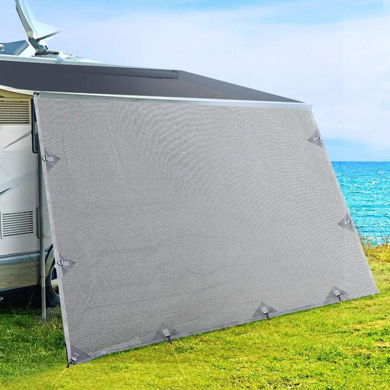 Caravan Privacy Screen Roll Out Awning 3.7X1.95M End Wall Side Sun Shade Grey – view 8