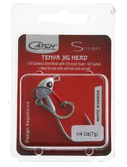 Catch Jig Catch Jig Head w/ Assist Hook White Warrior 1/4oz Catch Jig Head With Assist Hook White Warrior Quarter Ounce