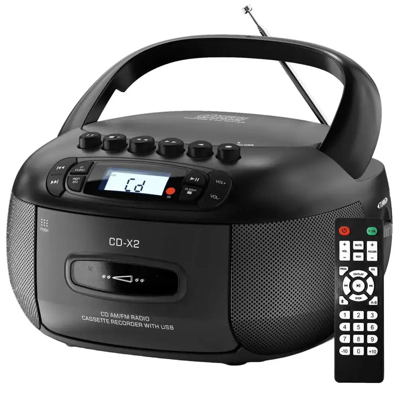 Habicare SS CD Cassette Boombox with Bluetooth & Radio (Red & Black) CD Cassette Boombox with Bluetooth & Radio (Red & Black)
