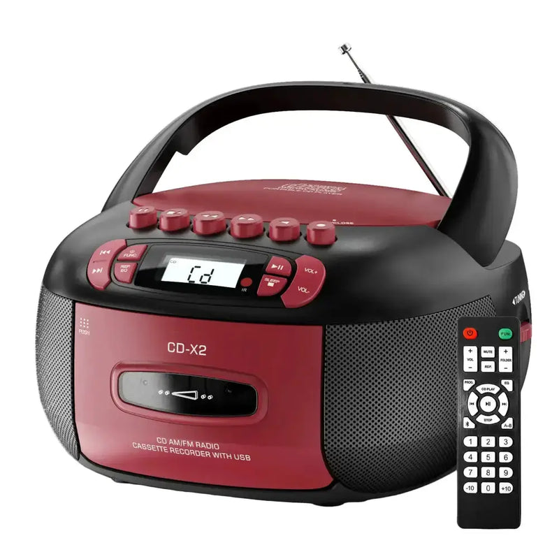 Habicare SS CD Cassette Boombox with Bluetooth & Radio (Red & Black) CD Cassette Boombox with Bluetooth & Radio (Red & Black)