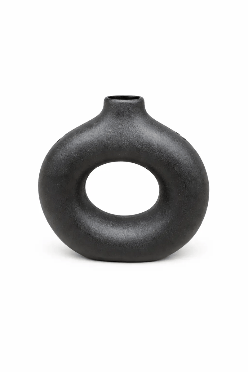 Nest & Stem Homewares Ceramic Vase Frankly Cotton Black Sculptural Donut Vase Frankly Cotton Black Sculptural Donut Vase