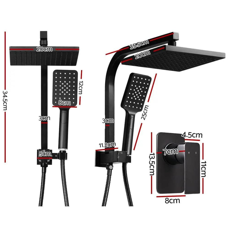 Cefito 8'' Rain Shower Head Set Handheld Square High Pressure Mixer Tap Black – view 2