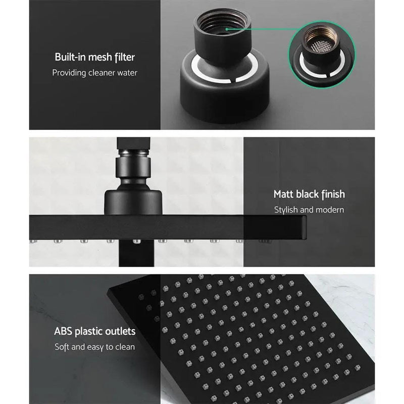 Cefito 8'' Rain Shower Head Set Handheld Square High Pressure Mixer Tap Black – view 4