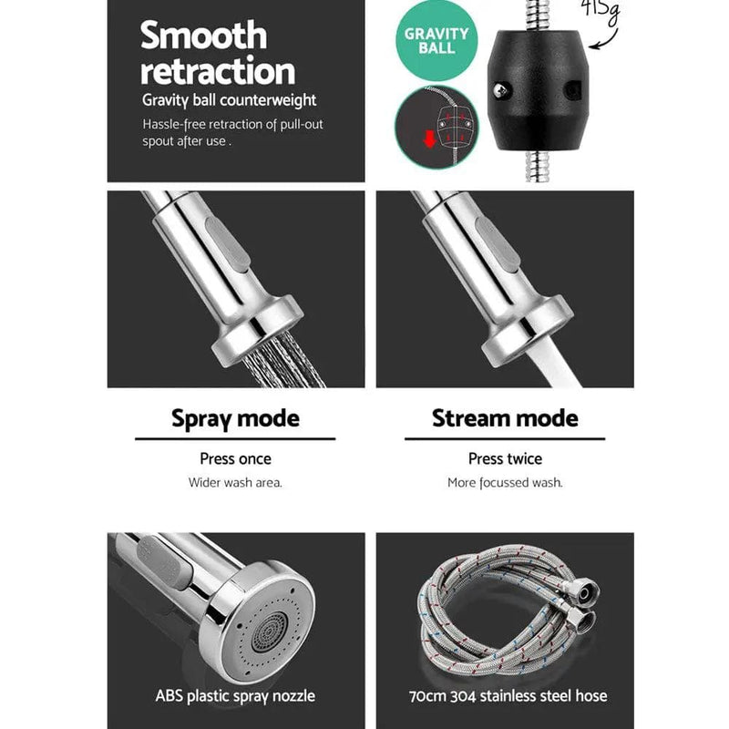 Cefito Kitchen Mixer Tap Pull Down 2 Modes Sink Faucet Basin Laundry Chrome – view 6