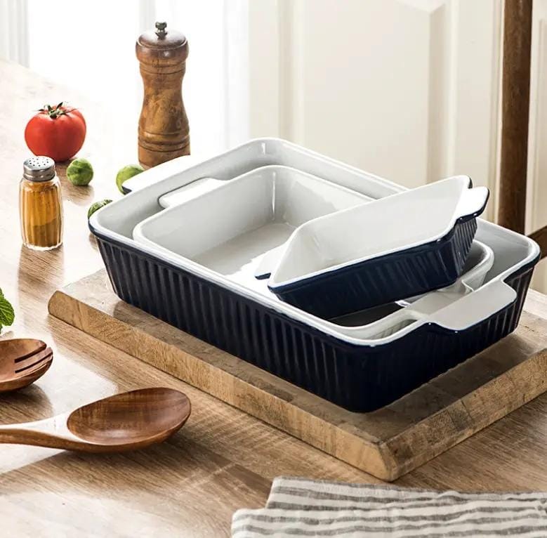 g8buynz Set of 3 Black Porcelain Baking Dishes Rectangular Bakeware Set Set of 3 Black Porcelain Baking Dishes Rectangular Bakeware Set
