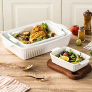 g8buynz Set of 3 White Porcelain Baking Dishes Rectangular Bakeware Set Set of 3 White Porcelain Baking Dishes Rectangular Bakeware Set
