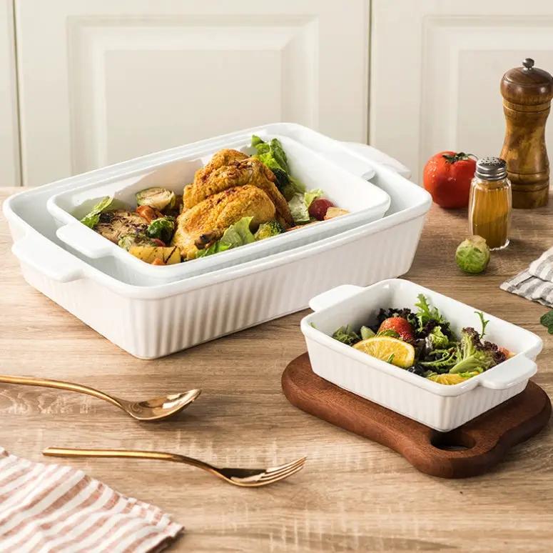 g8buynz Set of 3 White Porcelain Baking Dishes Rectangular Bakeware Set Set of 3 White Porcelain Baking Dishes Rectangular Bakeware Set