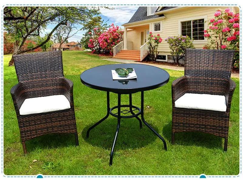 BLACK PE/PVC Rattan Patio Chairs & Round Table 3PC Set – view 2