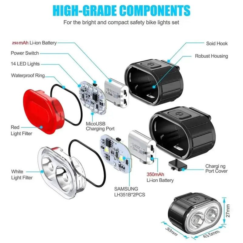 Habicare HBC Bicycle Light Set (Front & Rear) Habicare USB Rechargeable Bike Light Set