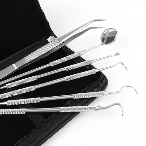 6PCS Dental Hygiene Tools Teeth Cleaning Kits Mirror Scraper Pick Scaler Tweezer – view 6