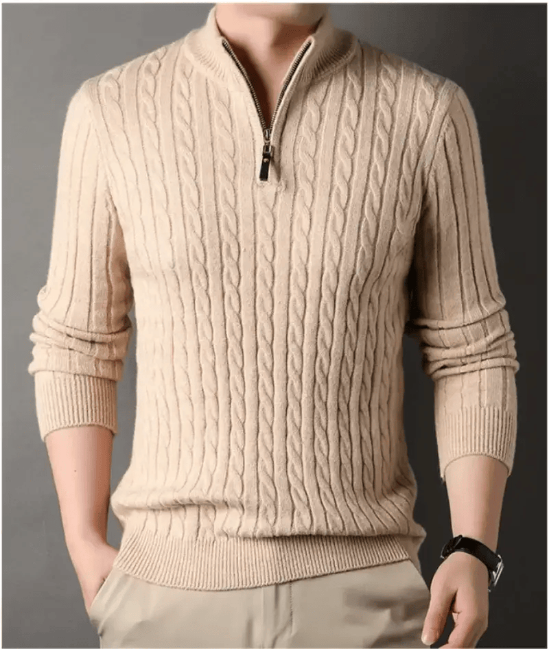 China Dropship Sweater Men's Solid Color Half Zip Thick Sweater Warm Knit Pullover Men's Solid Color Half Zip Thick Knit Sweater