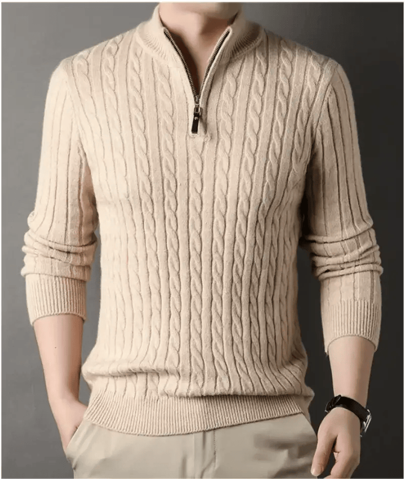 China Dropship Sweater Men's Solid Color Half Zip Thick Sweater Warm Knit Pullover Men's Solid Color Half Zip Thick Knit Sweater