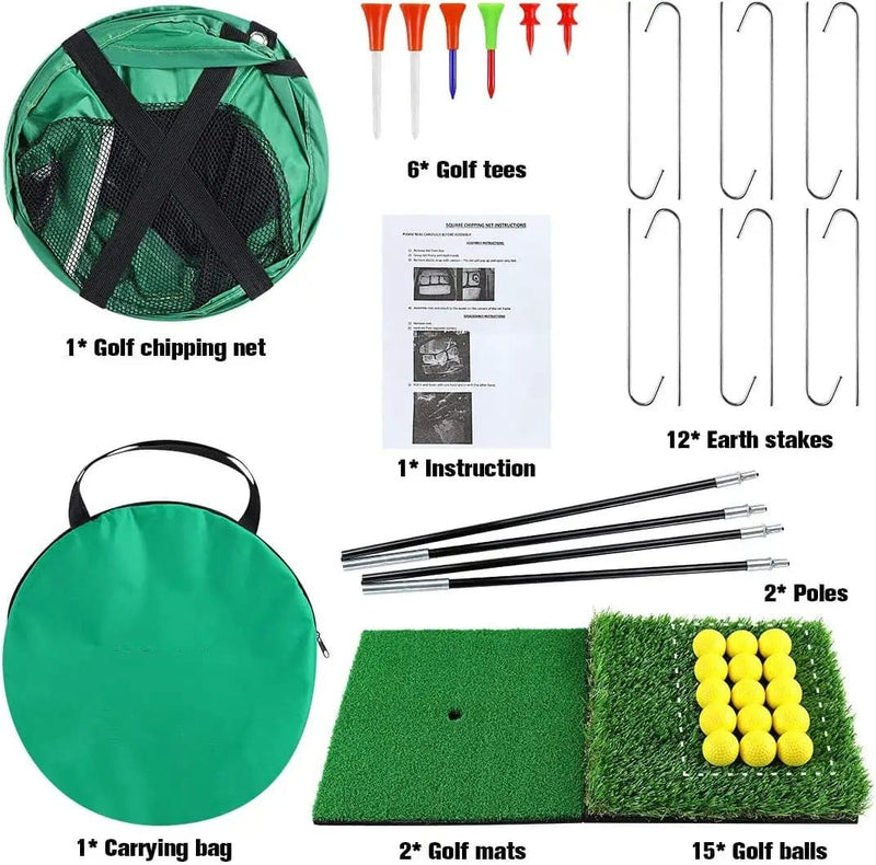 Golf Practice Net Hitting Net Golf Chipping Net Kit - Net + Balls + Mats – view 2
