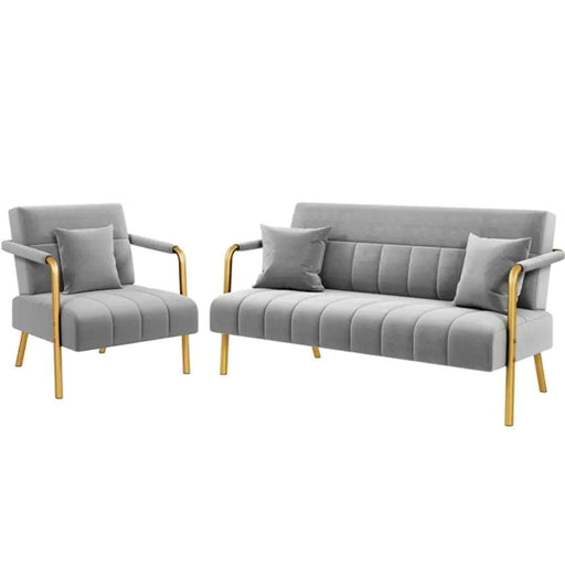 Velvet Upholstered Sofa Couch + Accent Armchair Lounge Chair – view 1