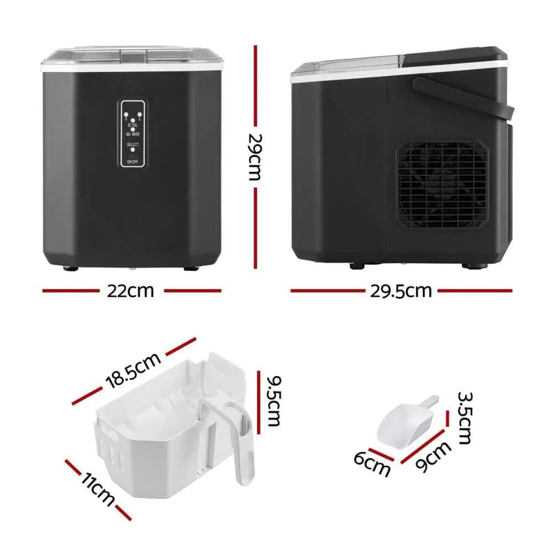 Devanti 12kg Ice Maker Machine 1.3L w/Scoop Holder Black – view 2