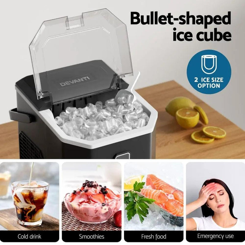 Devanti 12kg Ice Maker Machine 1.3L w/Scoop Holder Black – view 5