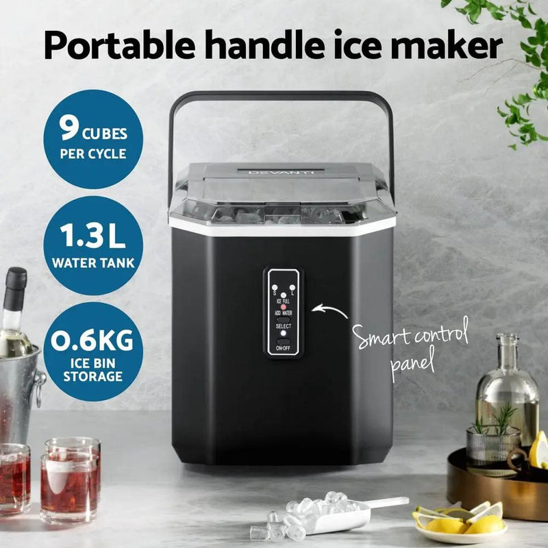 Devanti 12kg Ice Maker Machine 1.3L w/Scoop Holder Black – view 4