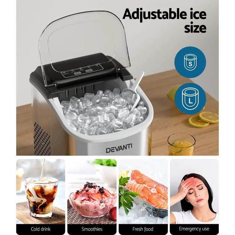 Devanti 12kg Ice Maker Machine w/Self Cleaning Silver – view 6