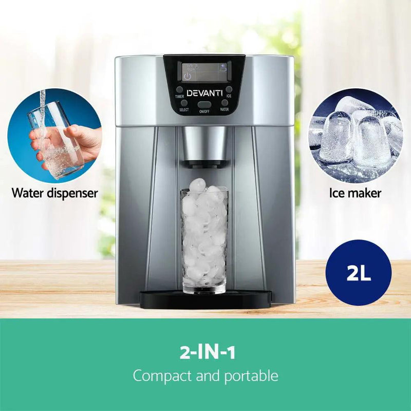 Devanti 2L Portable Ice Cuber Maker & Water Dispenser - Silver – view 3